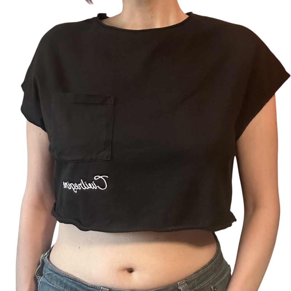 Civil Regine Ultra Cropped Black Raw Hem Pocket Crop Top Size S?